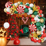 101 Pcs Christmas Balloon Garland Arch Kit with Jumbo Gold Explosion Star Candy Cane Foil Balloons Christmas Party Decorations Balloons Garland Kit for Christmas Decoration Balloons Xmas Décor (Christmas A)
