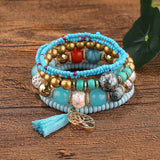 5-pieces Fashion New Exquisite All-match Boho Beaded Bracelet Fringed Tree of Life Pendant bracelet Jewelry Gift for Women Girls