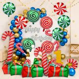 30Pcs Christmas Foil Balloons, Large Candy Cane Swirl Mylar Balloons with Ribbons, Red Green Balloons for Birthday and Candies Theme Party Decorations