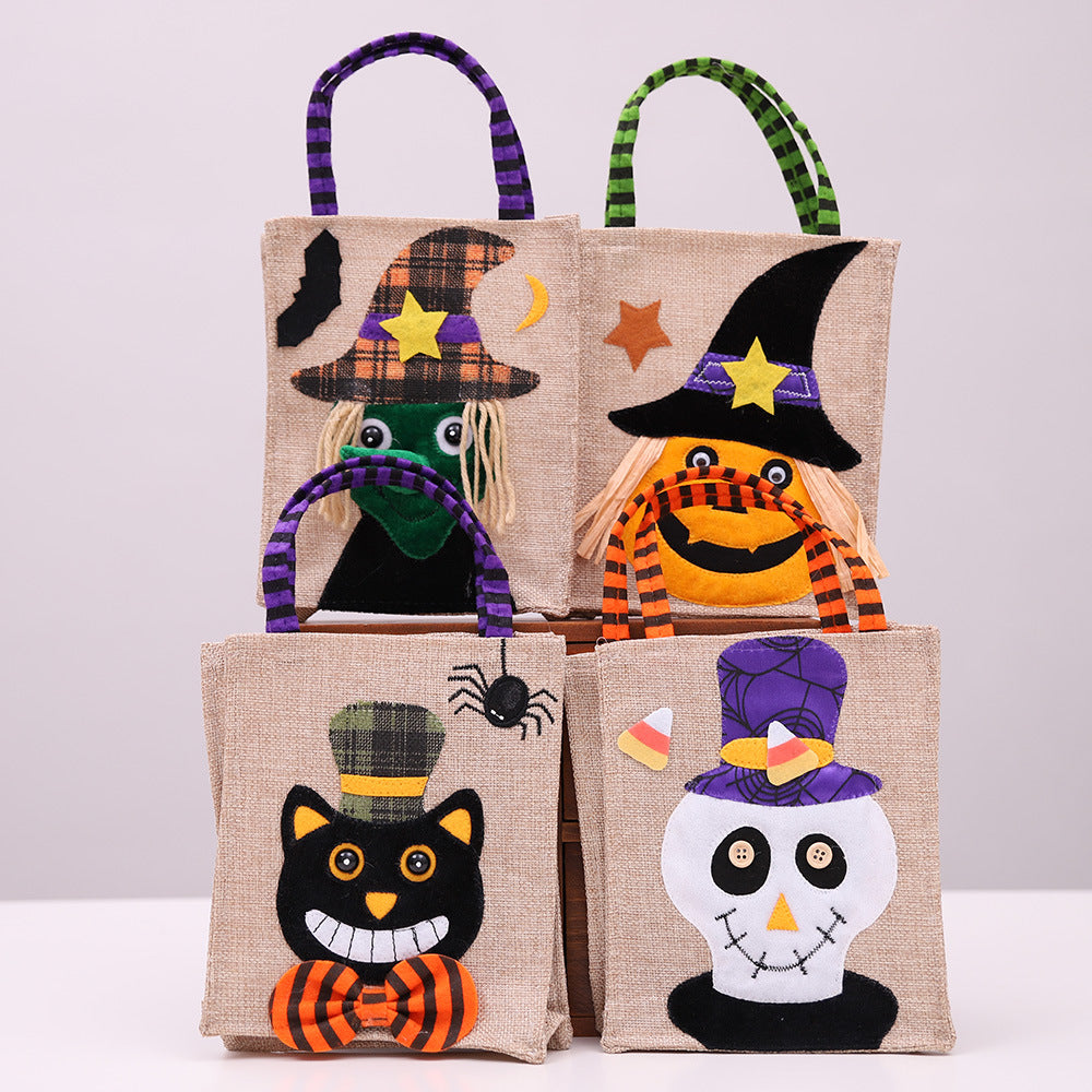 Flax Cartoon Portable Halloween Handbags Pumpkin Halloween Decorations