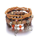 Fashion New All-match Bohemian Ethnic Ladies's Multi-layer Elastic Rice Beads Colorful Bracelet Jewelry Gift for Women Girls