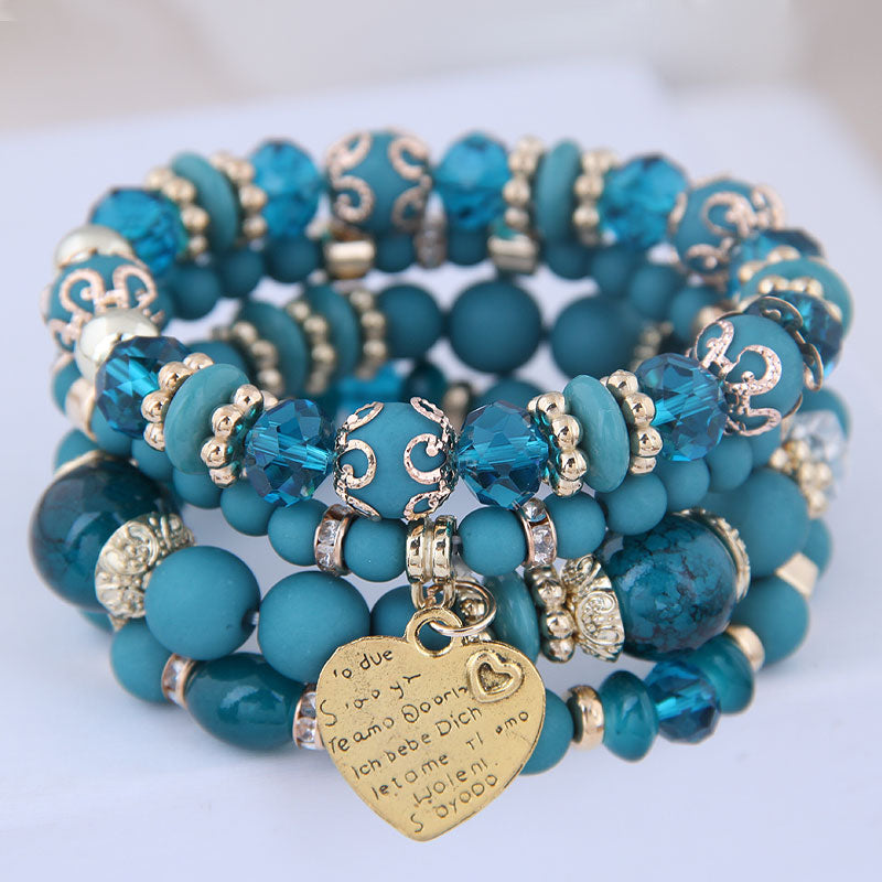 Heart Charm Beads Bracelets Set Women Lava Stone Multilayer