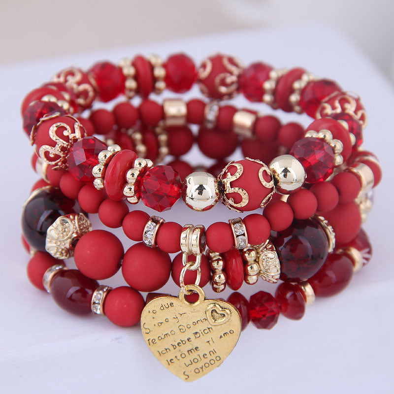 Heart Charm Beads Bracelets Set Women Lava Stone Multilayer Bohemia Bracelet Resin Beads Bracelets For Women Bijoux