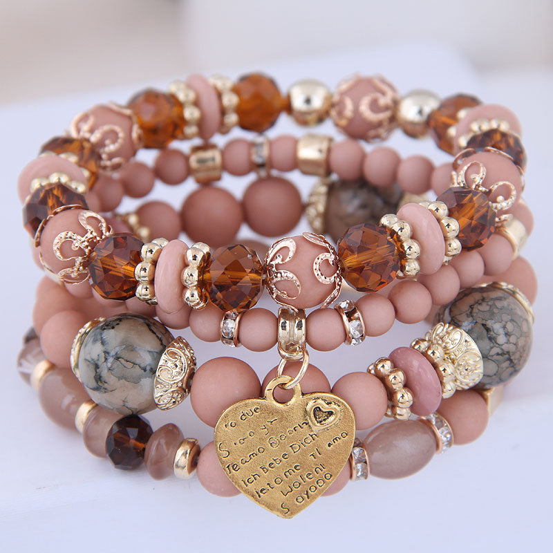 Gold Color Lava Beads Bracelet Heart Crystal Charm Bracelets For