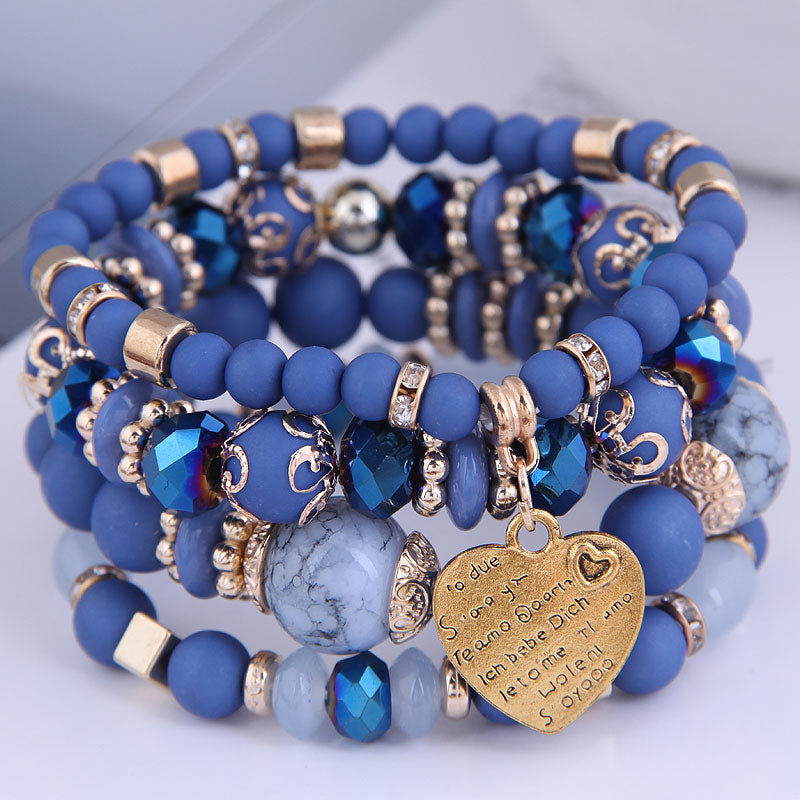 Heart Charm Beads Bracelets Set Women Lava Stone Multilayer Bohemia Bracelet Resin Beads Bracelets For Women Bijoux