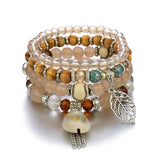 New Bohemian Bracelet Beach Style Shell Tassel Multi-layer Wooden Beads Crystal Coconut shell Multi-string Bracelets for Women
