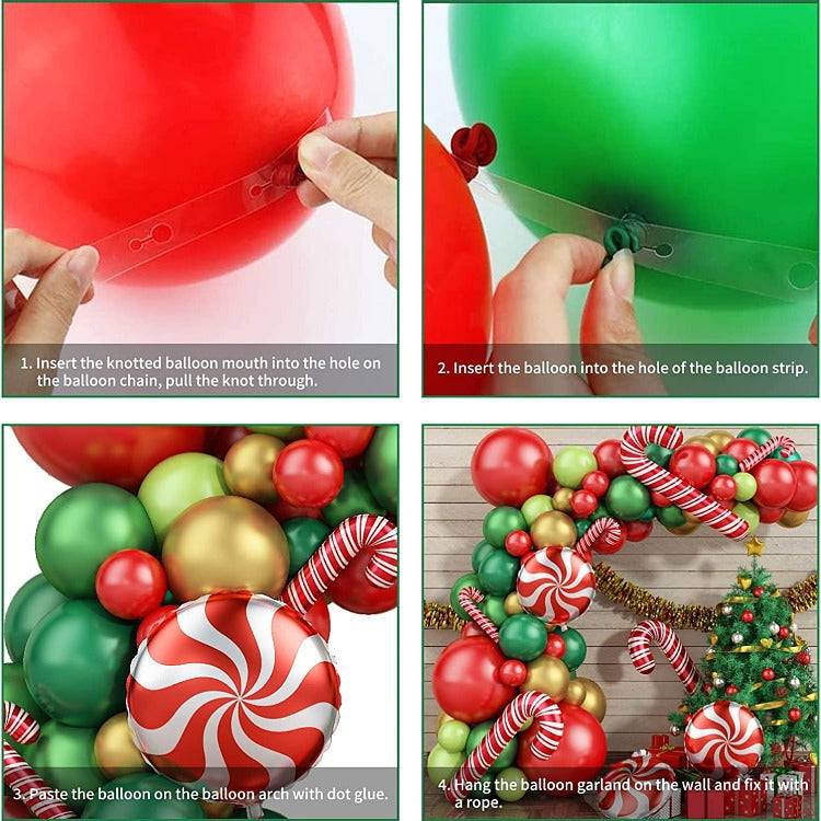 Monlot Christmas Party Decorations 150 Pcs Christmas Balloon Garland Arch Kit Candy Santa Claus Mylar Balloons Double Stuffed Red Green Balloon for Birthday Baby Shower