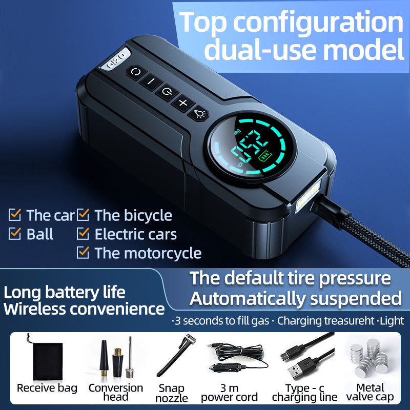 Wireless Car Air Pump For Motorcycle Bicycle Boat Balls Power Bank LED Light Emergency Igniter