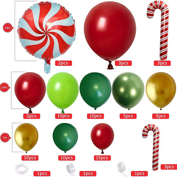 Monlot Christmas Party Decorations 150 Pcs Christmas Balloon Garland Arch Kit Candy Santa Claus Mylar Balloons Double Stuffed Red Green Balloon for Birthday Baby Shower