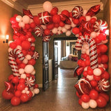 BONROPIN Christmas Balloon Garland Arch kit with Christmas Red White Candy Balloons Gift Box Balloons Red Star Balloons for Xmas Party Decorations